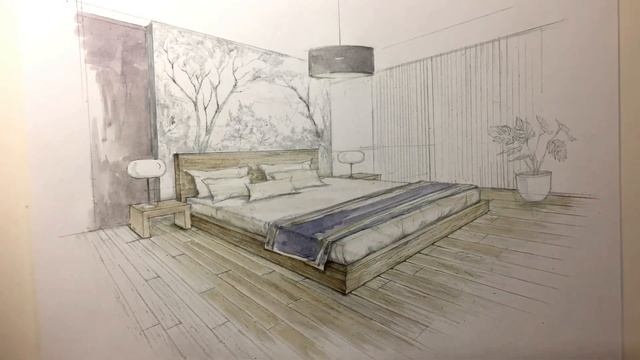 ИНТЕРЬЕРНЫЙ СКЕТЧ АКВАРЕЛЬЮ. WATERCOLOR INTERIOR SKETCH смотреть онлайн