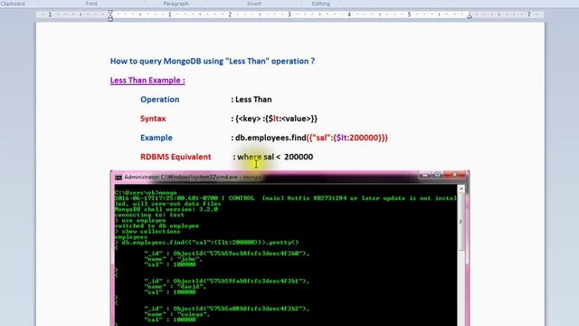 MONGODB FIND $LT LESSTHAN DEMO смотреть онлайн