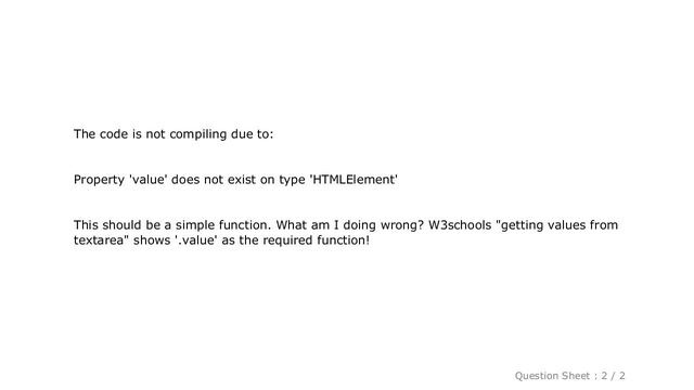 HTML : Property 'value' does not exist on type 'HTMLElement' for Textarea - Angular смотреть онлайн