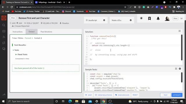 Remove First and Last Character from a string using 3 ways in Javascript- Codewars смотреть онлайн