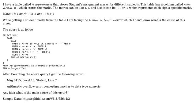 Databases: Casting fraction number to decimal throws Arithmetic overflow error смотреть онлайн