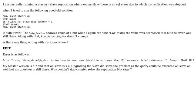 Setting sql_slave_skip_counter is not working on Percona 5.6.24 (2 Solutions!!) смотреть онлайн