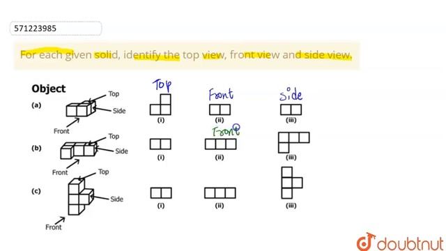 For each given solid, identify the topview, front view and side view. | 8 | VISUALISING SOLID SH... смотреть онлайн