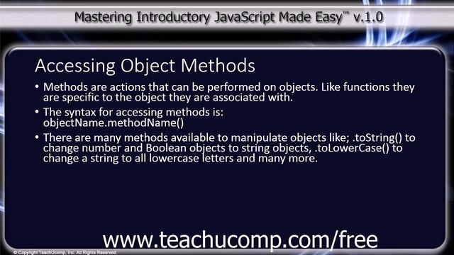 JavaScript Training Tutorial Accessing Object Methods смотреть онлайн