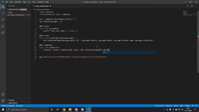 Discord PY Rewrite Tutorial 2020: EPISODE 9 - SNIPE COMMAND смотреть онлайн