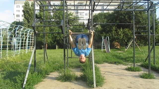 Вис вниз головой на брусьях. Укрепляем пресс, спину и руки. Проясняем голову. смотреть онлайн