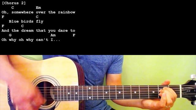 Somewhere Over The Rainbow - Israel Kamakawiwoole - Easy Chords & Lyrics - Guitar Playthrough смотреть онлайн