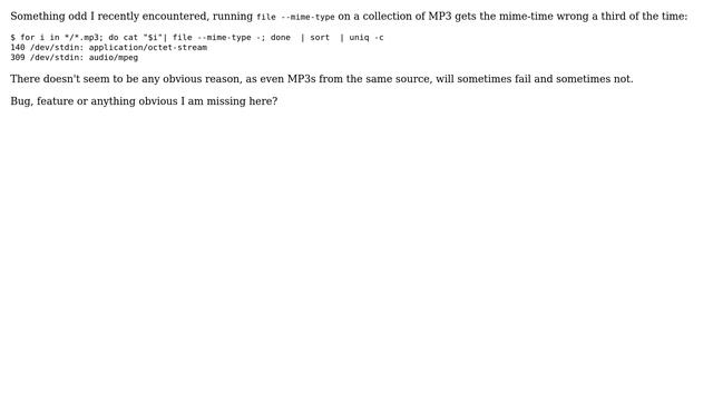 Why doesn't file detect the mime-type of mp3 properly? смотреть онлайн