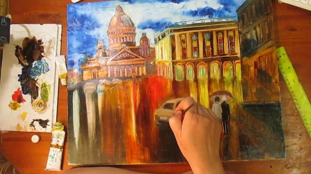 Городской пейзаж.В технике  Масло.Мои впечатления.