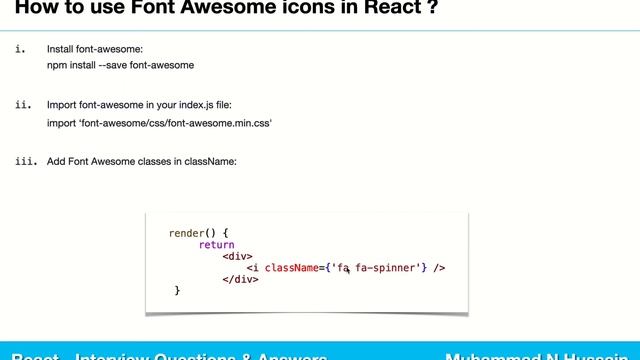 React Interview Questions & Answers | How to use Font Awesome icons in React ? смотреть онлайн