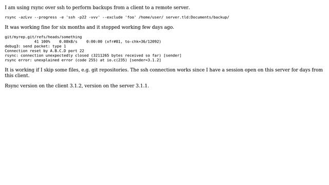 unexplained error (code 255) at io.c(235) [sender=3.1.2]" смотреть онлайн