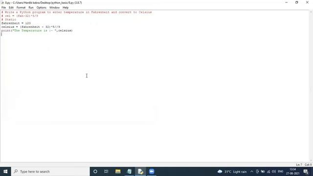 Python|| basic 8 || Write a Python program to enter temperature in Fahrenheit and convert to Celsiu смотреть онлайн