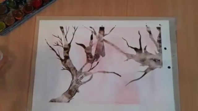 Чудо-ветки | Онлайн мастер-класс по нетрадиционной технике рисования кусочком картона смотреть онлайн