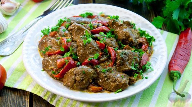 Пикантная остринка и сочность.
КУРИНАЯ ПЕЧЕНЬ ПО-ГРУЗИНСКИ