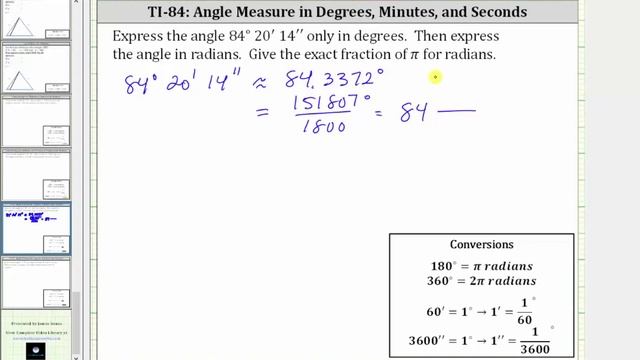 Using the TI-84 to Convert Degrees, Minutes, and Seconds to Degrees and Radians смотреть онлайн