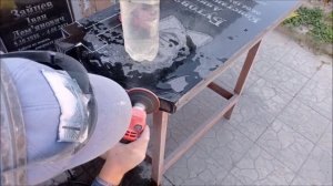 Резка волны с крестом на граните. Полусухая полировка гранита