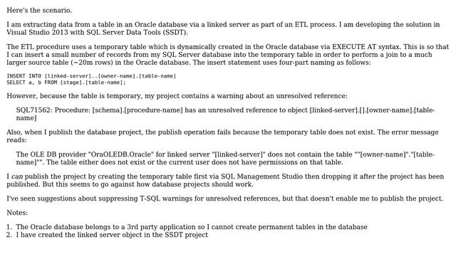 SSDT - Unresolved Reference to temporary table in linked server смотреть онлайн