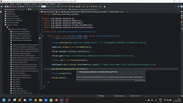 Mouse hover in selenium || Java - Automation || Selenium - Testing || Hindi - Tutorial смотреть онлайн