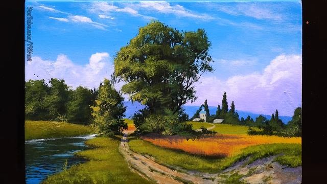 Аcrylic Landscape Painting - Summer Day / Satisfying Art / Easy Drawing For Beginners / Акрил смотреть онлайн