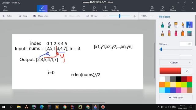 leetcode.com 1470.Shuffle the Array.Python тилинде чыгаруу смотреть онлайн