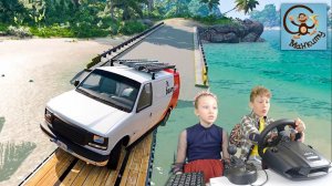 Дети и Машина. Диана и Даня играют в BeamNG Drive. Манкиту
