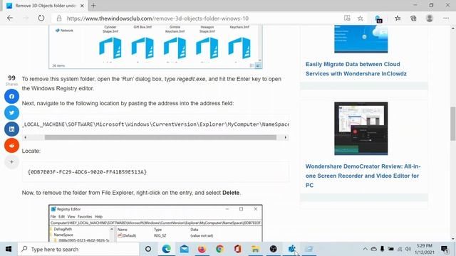 Remove 3D Objects folder under This PC in Windows 10