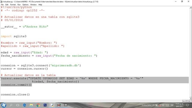 Actualizar datos en una tabla con SQLite3 - Python смотреть онлайн