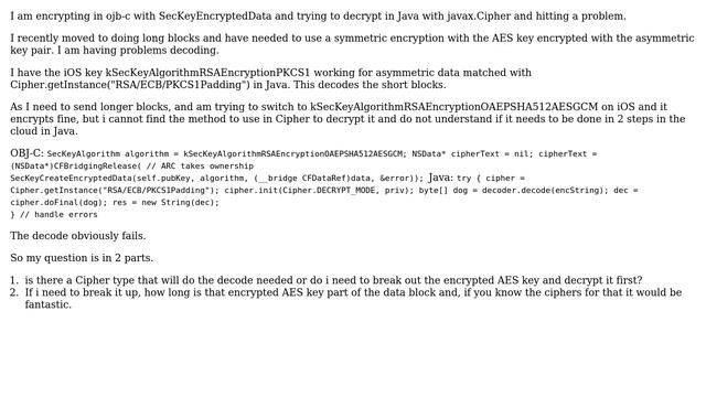 How to decrypt data in Java that was encrypted in Obj-c? смотреть онлайн