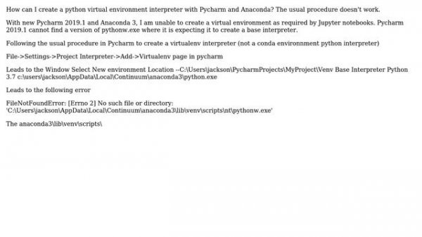 Cannot create virtual environment in Pycharm 2019.1 with anaconda 3