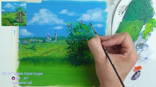 ВИДЕО УРОК\TUTORIAL Рисуем гуашью летний деревенский пейзаж с сиренью и колодцем! #Dari_Art смотреть онлайн