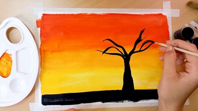 Самый простой способ рисование заката с гуашью/Easy sunset painting with gouache смотреть онлайн