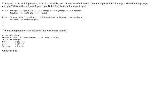 Installing icingaweb2 / icingacli under Oracle Linux 6 смотреть онлайн