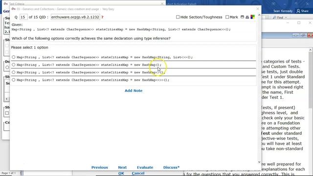 Type inference (diamond operator) in Java. (enthuware.ocpjp.v8.2.1232) смотреть онлайн