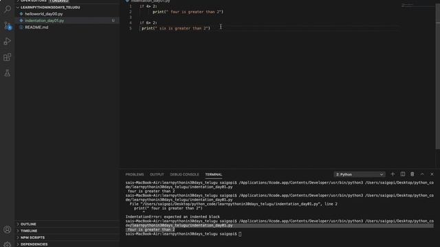Python indentation explained | Python Programming Language Tutorial in Telugu | Day #01 смотреть онлайн
