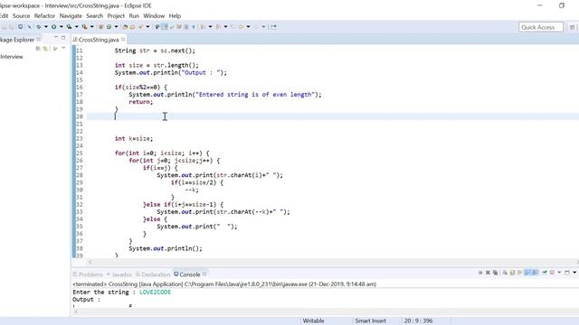 Cross String Pattern - Java ( Zoho Interview Question - 1 ) смотреть онлайн