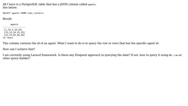 How to query row containing the given element inside a JSON column in Laravel PostgreSQL? смотреть онлайн