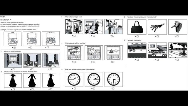 Listening B1, PET 6, Test 2, Part 1 смотреть онлайн