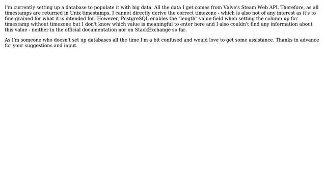 Databases: What value should I choose as length for timestamp without timezone in PostgreSQL? смотреть онлайн