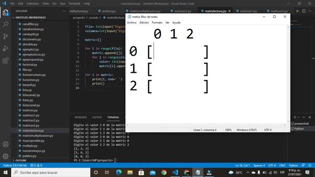 Python. Matrices. leer e imprimir una matriz смотреть онлайн