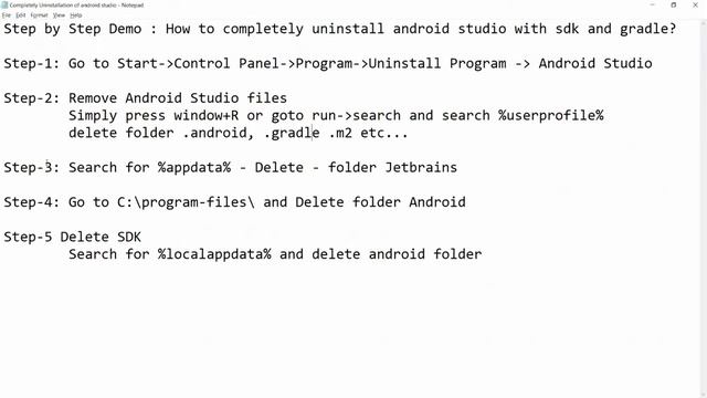 Complete uninstall of android studio on windows with sdk, jetbrains and gradle - Step by step demo смотреть онлайн
