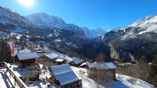 Switzerland - Swiss Alps - Balcony view from Hotel Bellevue, Wengen смотреть онлайн