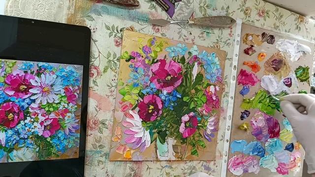 Яркие Картины навсегда :-) ПИШУ КАРТИНУ - цветы мастихином Наталия Ширяева смотреть онлайн