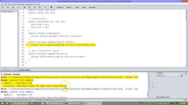 Java: Creating equals(Object) methods смотреть онлайн