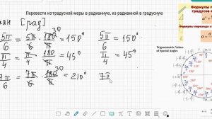 Перевод из градусной меры в радианную и наоборот
