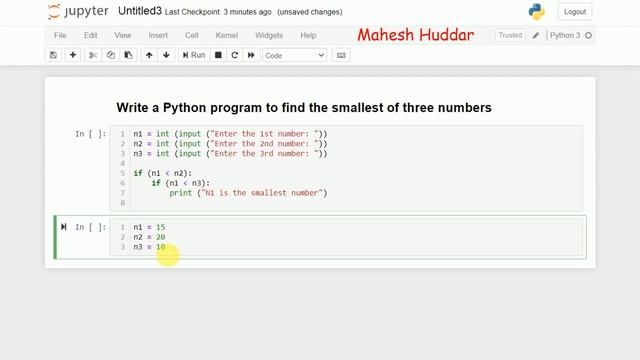 Python program to find the smallest of three numbers- by Mahesh Huddar смотреть онлайн