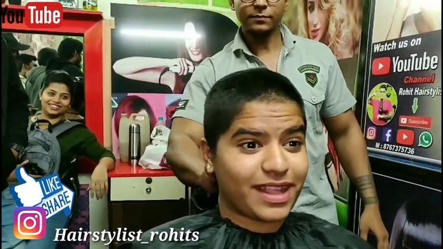 Young Girl Headshave /Long Hair Women Headshave In Salon / Girl Headshave In Saloon / Lady Headshav