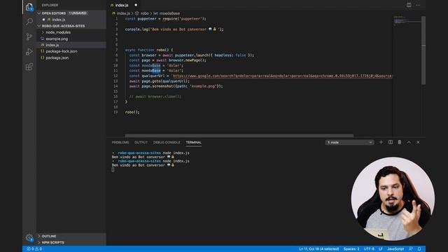 Como criar um robô que acessa sites com JavaScript .feat NodeJS | O que é Pupeteer? смотреть онлайн