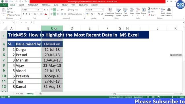 Excel Trick#55 : How to Highlight the Most Recent Date in MS Excel || Excel Tips || dptutorials смотреть онлайн