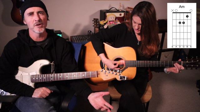 Beginner Guitar Lesson 3: Lysa learns her first 2 guitar chords. A minor and E major. Go Lysa Go! смотреть онлайн