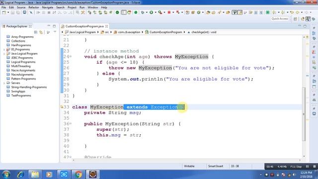 Java Custom Exception Creating and Handling part-2 смотреть онлайн